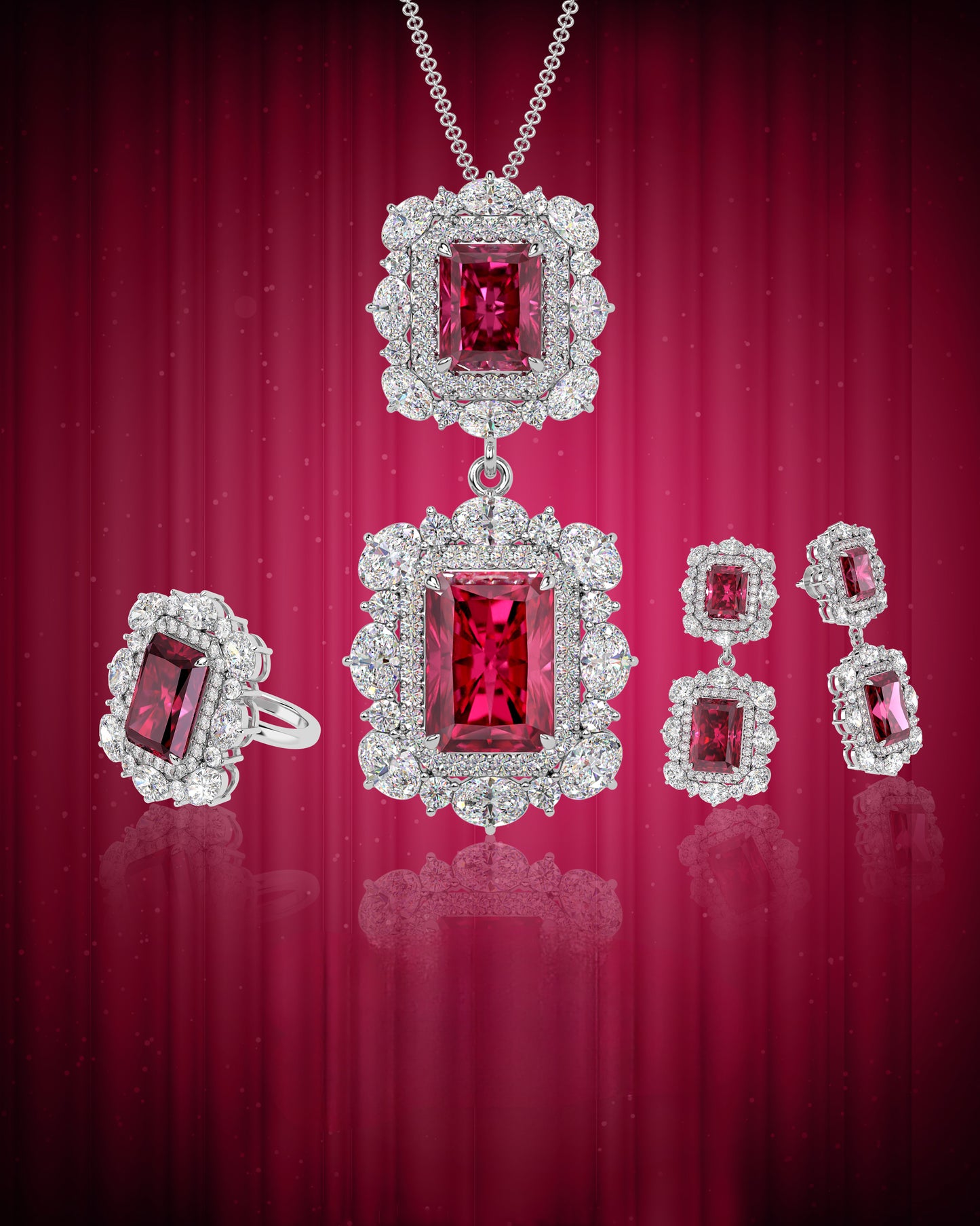 Exquisite Red Ruby Jewellery Set of 3