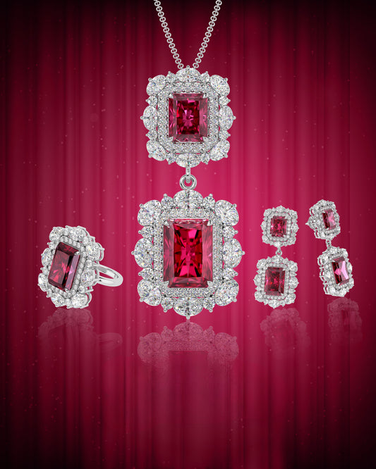 Exquisite Red Ruby Jewellery Set of 3